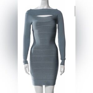 Herve Leger Slate Blue Long Sleeve Dress